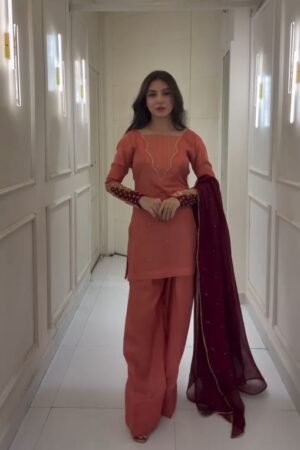 Elegant Peach Suit with Maroon Dupatta