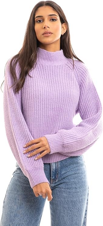 Knitted Balloon Sleeves Pullover Sweater