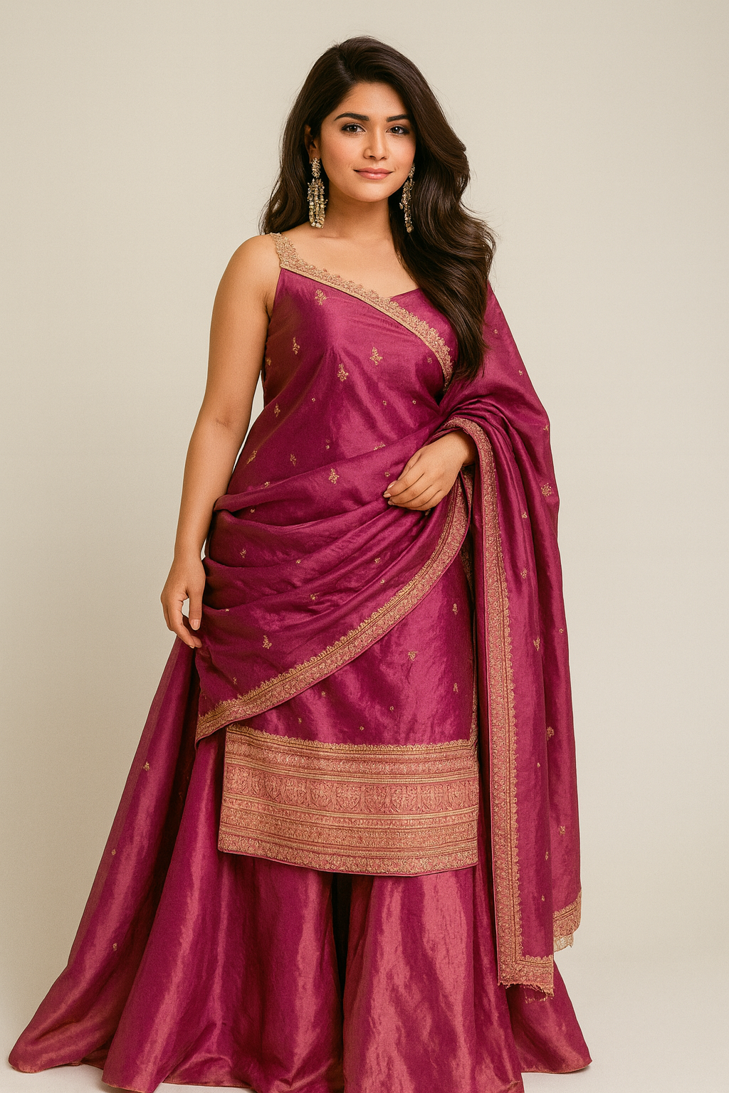 Pink Cheent Print Heavy Sharara Set