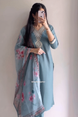 Elegant Teal Blue Embroidered Kurta Set