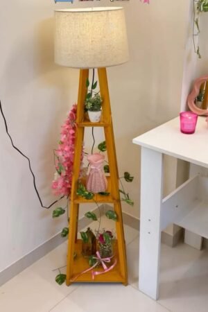 Decorative Wooden Floor Lamp with Shelf Display
