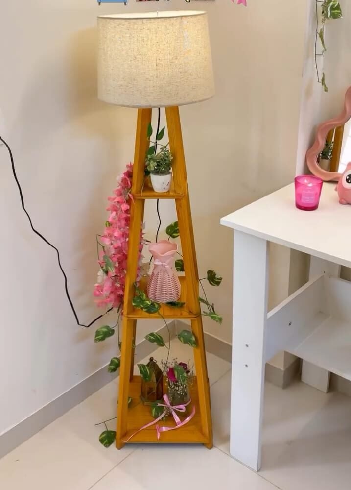 Decorative Wooden Floor Lamp with Shelf Display