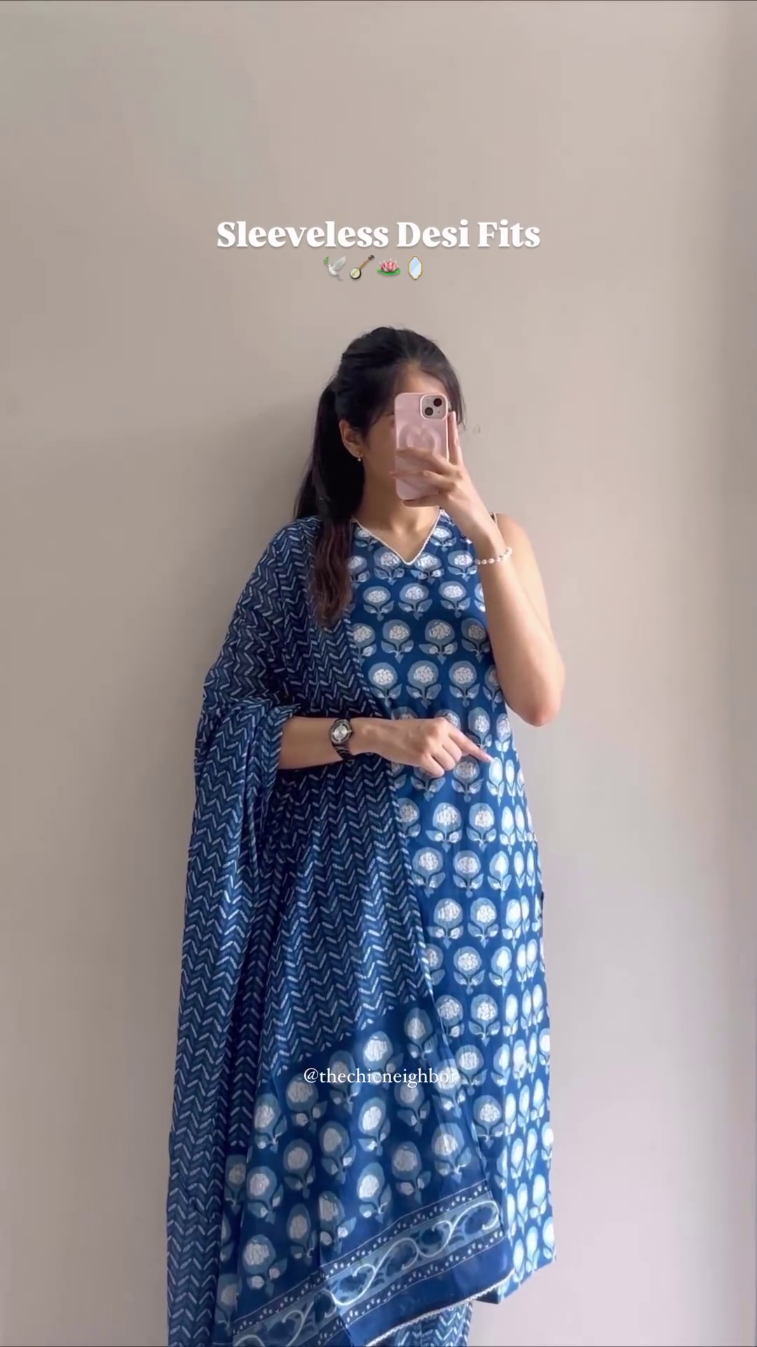 Women’s Indigo Sleeveless Kurta Set with Printed Dupatta