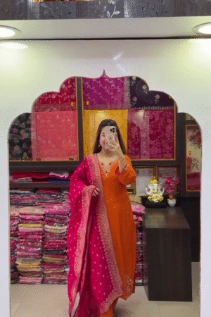 Orange and Pink Embroidered Kurta Set