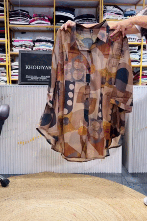 Women’s Abstract Geometric Print Sheer Shirt
