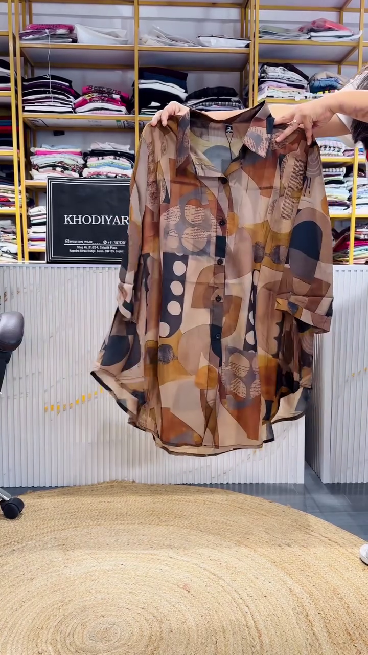 Women’s Abstract Geometric Print Sheer Shirt