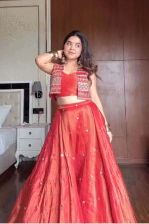 Red Bandhani Printed Lehenga Set with Sleeveless Blouse & Jacket – Designer Festive & Wedding Wear