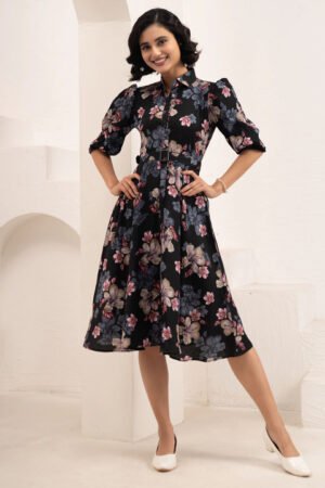 women Floral Print Fit & Flare Midi Dress