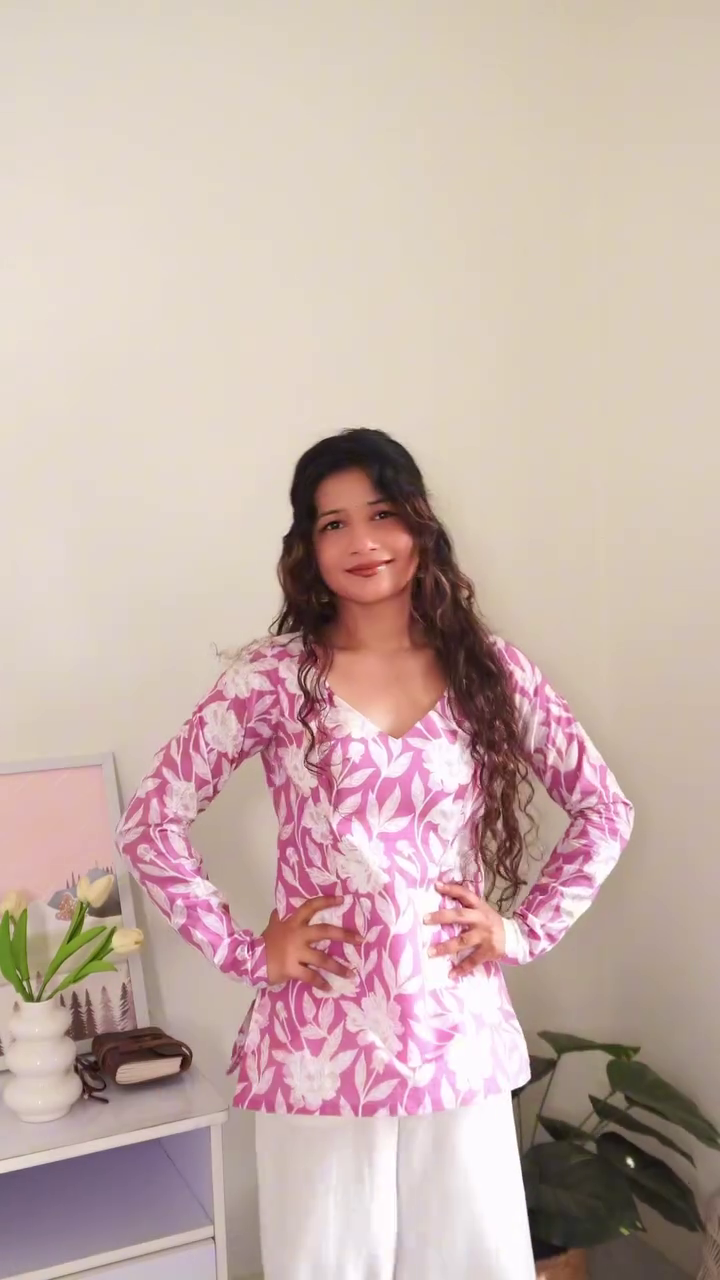 Pink Floral V-Neck Peplum Top for Women – Elegant Casual & Party Wear Blouse