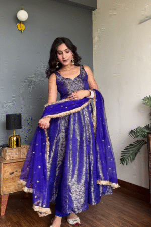 Royal Blue Embroidered Anarkali Suit with Dupatta – Festive Ethnic Wear for Women