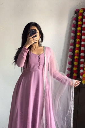 Blush Pink Anarkali Dress with Sheer Dupatta – Elegant Festive Ethnic Look