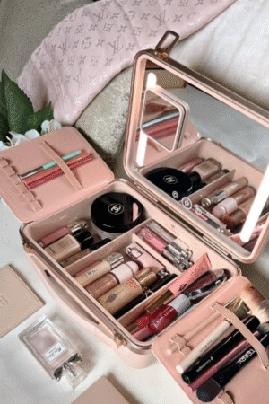 Rose Gold LED-Lit Travel Makeup Organizer Case