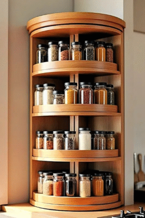 Corner Lazy Susan Rotating Spice Rack Cabinet Organizer