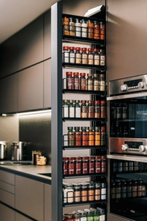 Pull-Out Kitchen Pantry Cabinet with Spice Storage