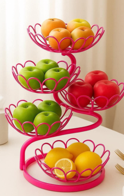 Pink 3-Tier Metal Fruit Basket Stand