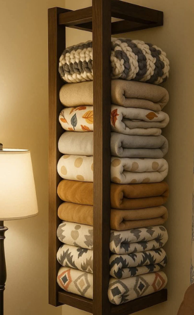 Vertical Wooden Towel Storage Shelf