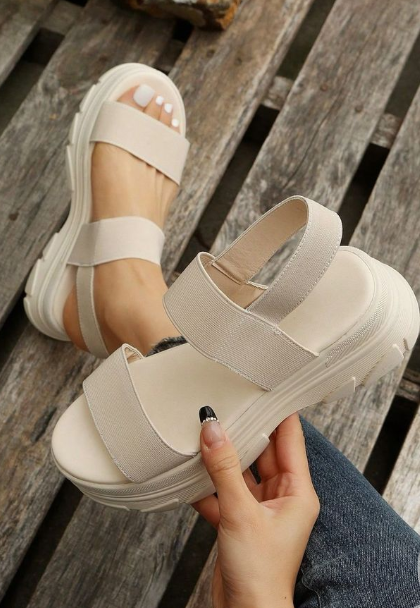 Chunky Platform Strappy Sandals in Off-White