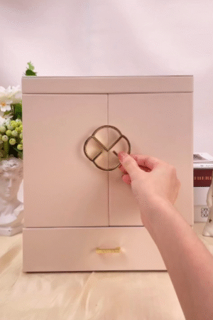 Elegant Blush Pink Jewelry Armoire – Double-Door Vanity Box with Drawer