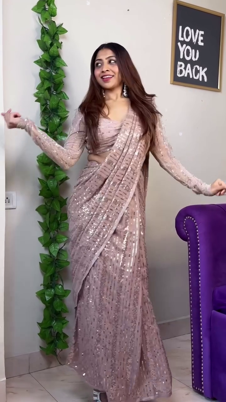 Elegant Olive Green Saree with Embellished Blouse – Festive Party Wear Look - Image 2