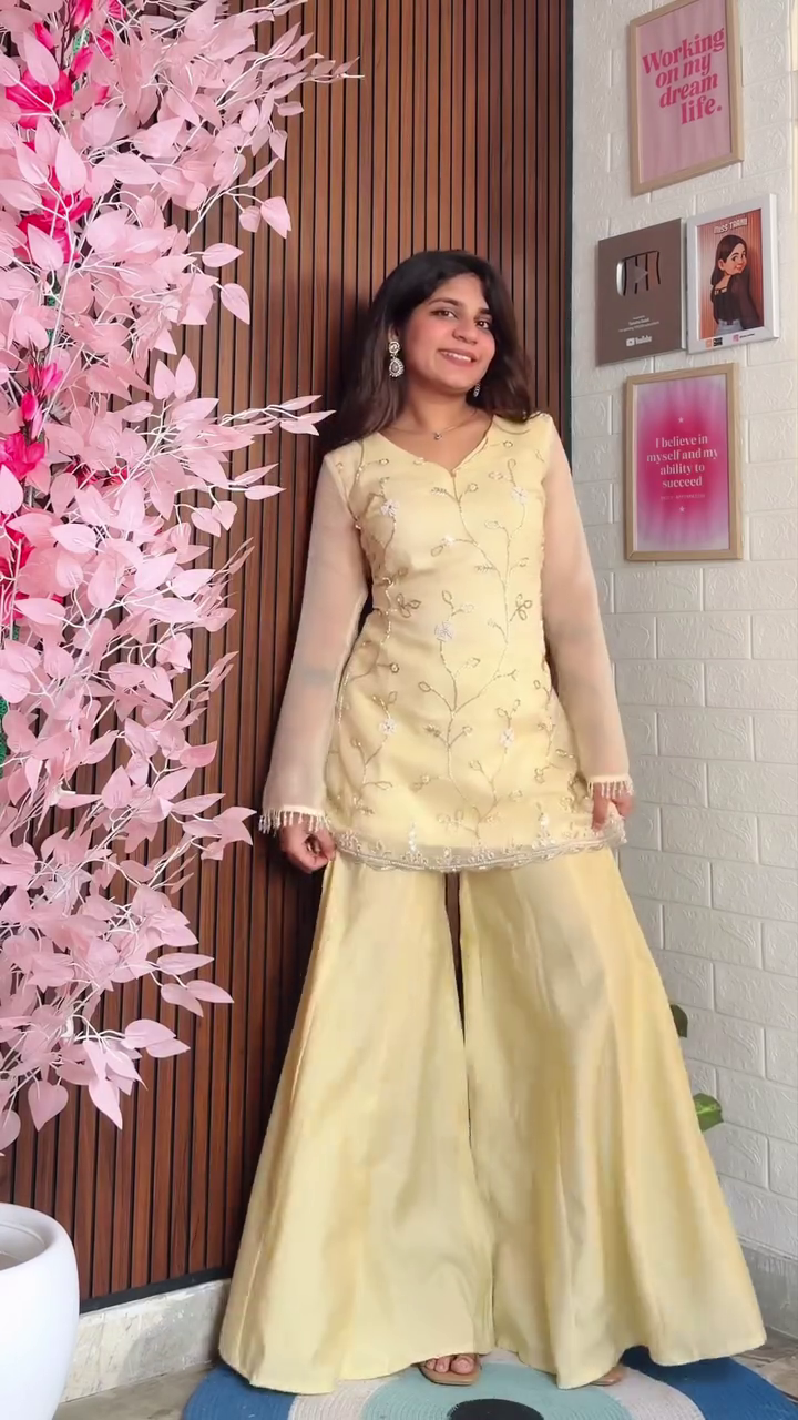 Women’s Dusty Pink Sharara Set with Embellished Kurti and Dupatta - Image 3