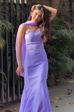 Lavender Embellished Mermaid Gown with Sheer Dupatta – Elegant Party & Reception Dress