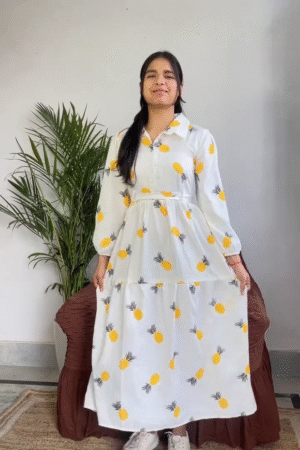 White Sneakers Outfit Ideas – Casual Dress Styling with Printed Maxi Dres