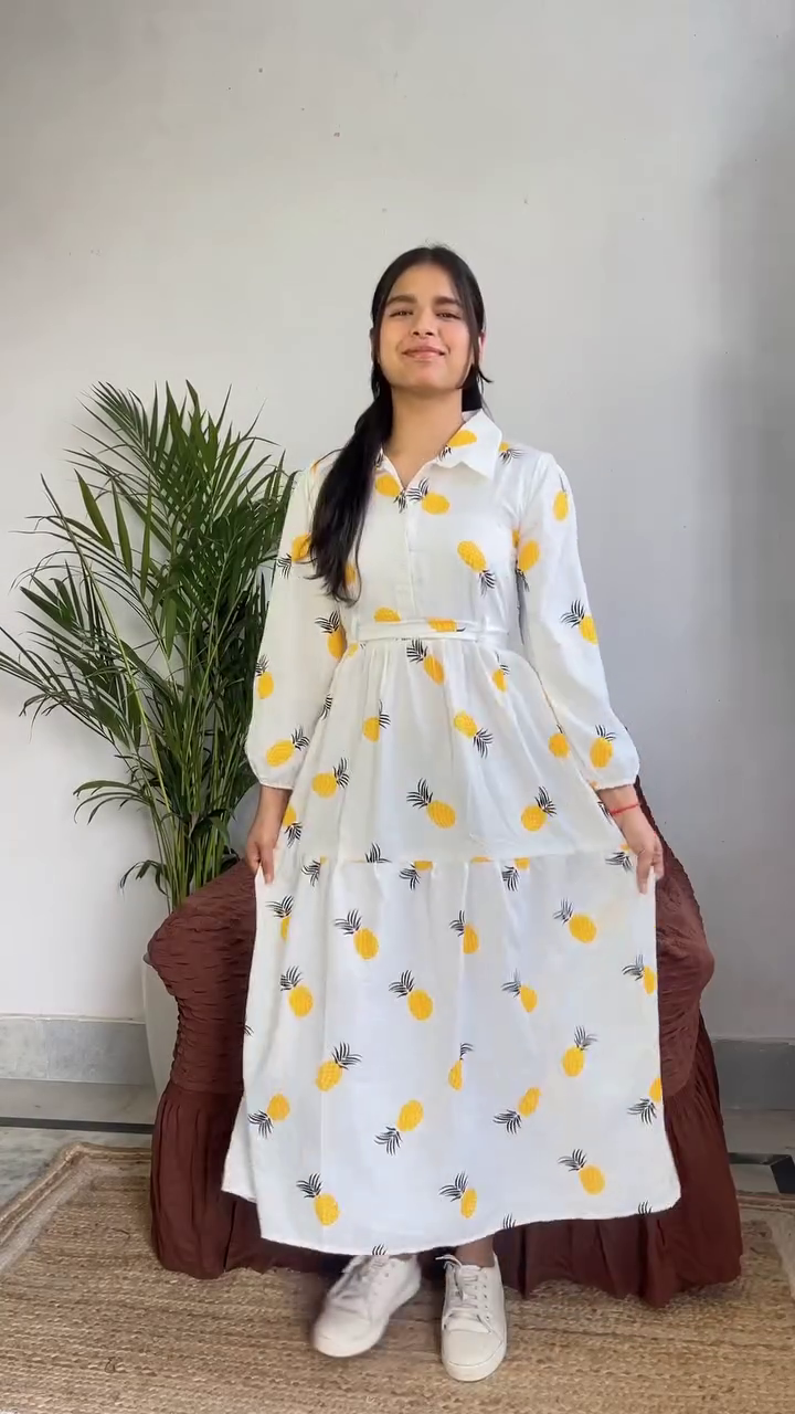 White Sneakers Outfit Ideas – Casual Dress Styling with Printed Maxi Dres