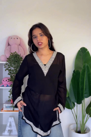Black Embellished Kurti Top with Jeans – Chic Indo-Western Casual Look