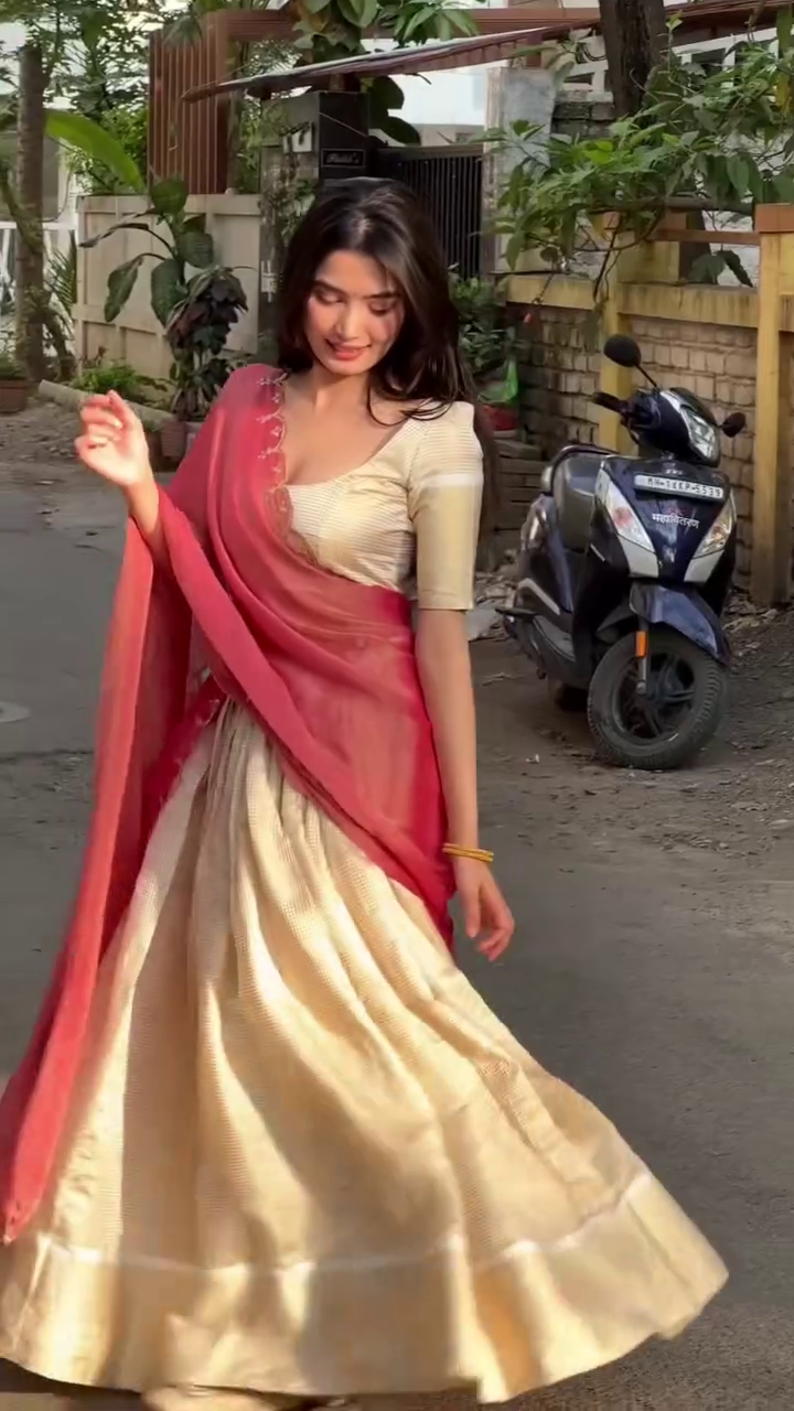 Gold Lehenga with Red Dupatta – Elegant Traditional Festive Look