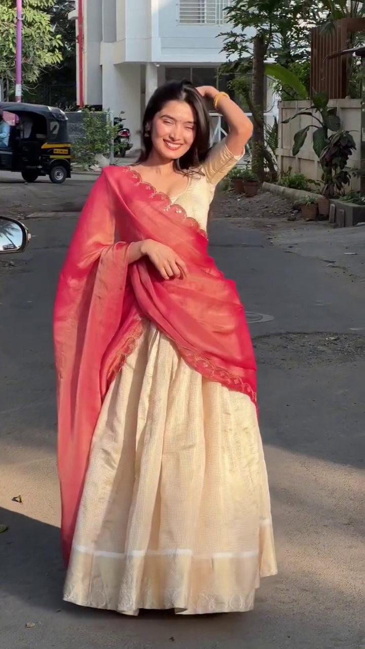 Gold Lehenga with Red Dupatta – Elegant Traditional Festive Look - Image 2