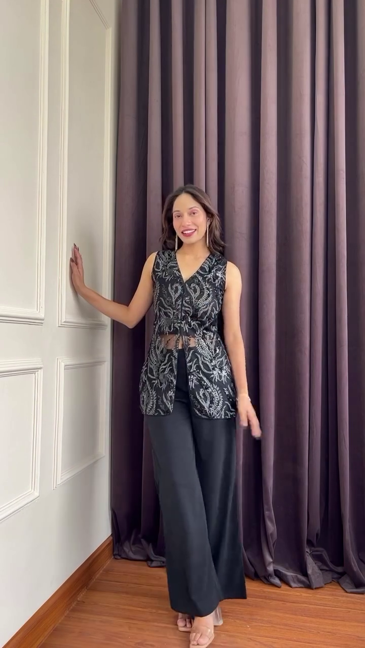 Blush Pink Embroidered Cape Set with Palazzo Pants – Elegant Festive Wear - Image 3