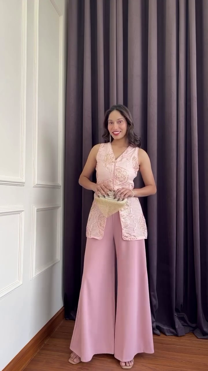 Blush Pink Embroidered Cape Set with Palazzo Pants – Elegant Festive Wear - Image 4