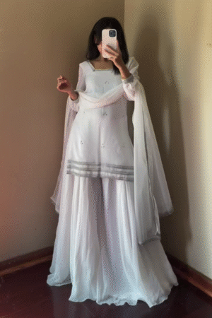 Elegant White Sharara Suit with Sheer Dupatta – Minimal Festive Ethnic Look