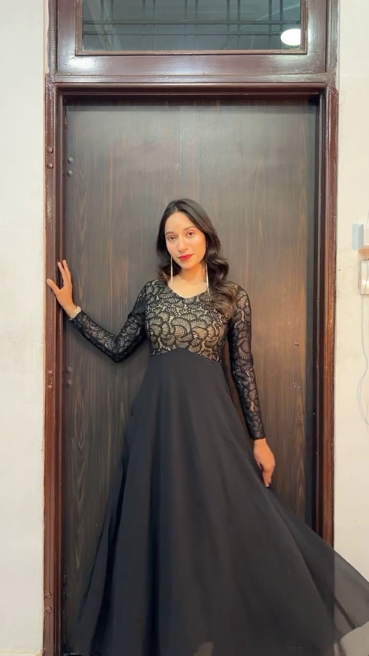 Navy Blue Sequin Bodice Evening Gown with Pockets - Image 2