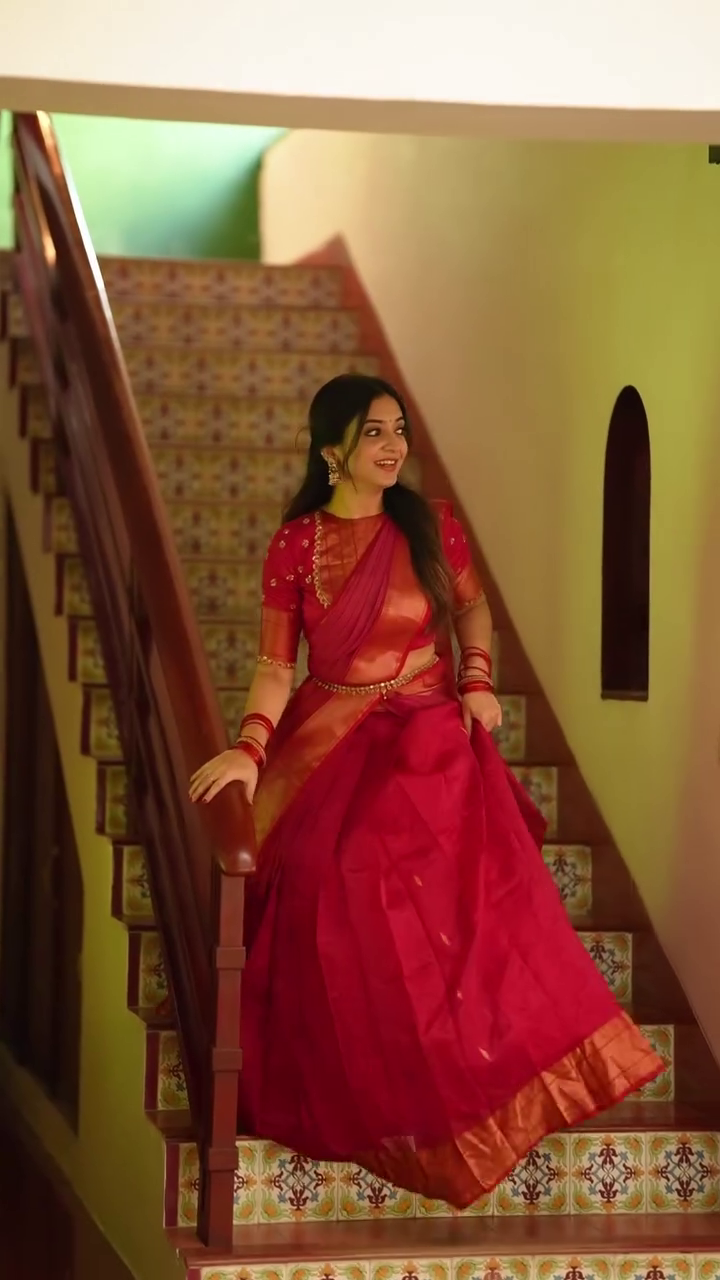 Red & Gold Silk Lehenga Saree Set – Traditional Festive & Wedding Wear