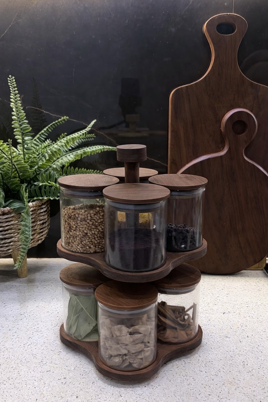 360° Rotating Spice Jar Organizer | Kitchen Masala Storage Rack with Glass Jars - Image 2