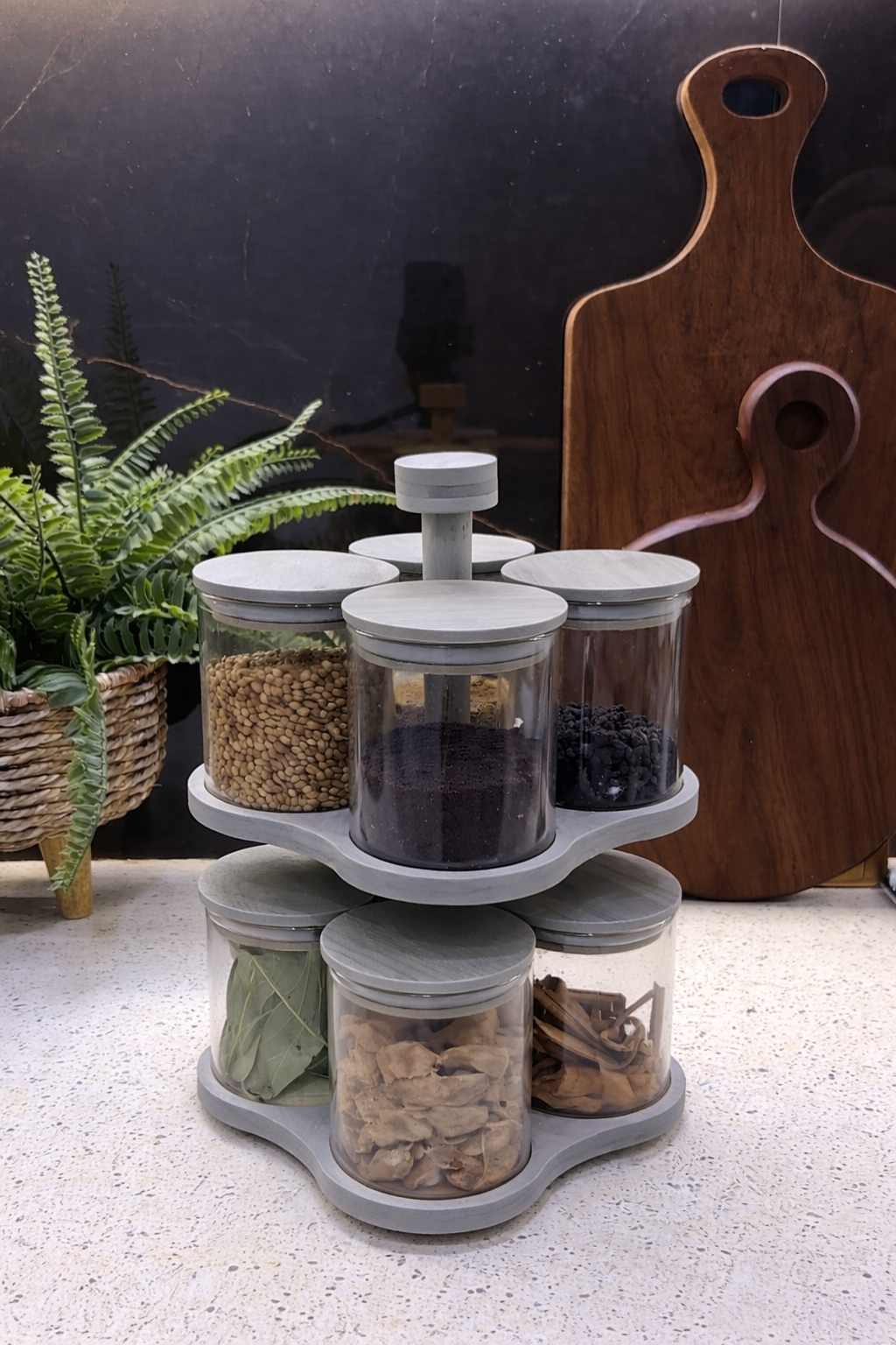 360° Rotating Spice Jar Organizer | Kitchen Masala Storage Rack with Glass Jars - Image 3