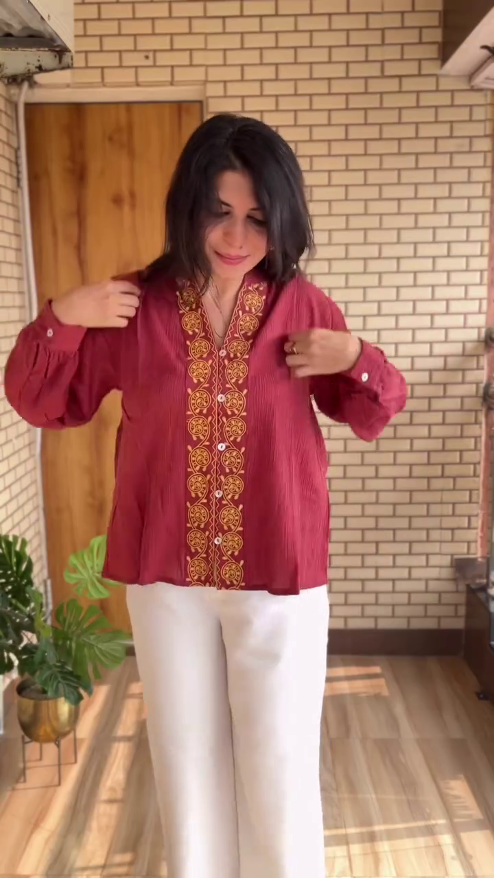 Women’s Boho Printed Peplum Top | Mustard Floral Casual Blouse with Puff Sleeves - Image 2