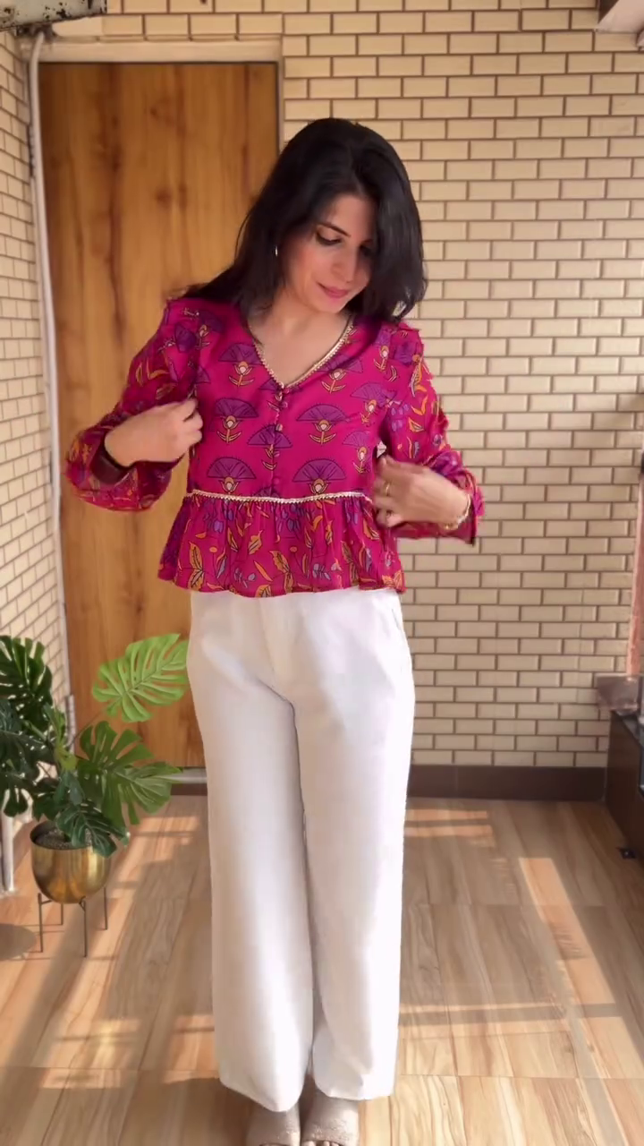 Women’s Boho Printed Peplum Top | Mustard Floral Casual Blouse with Puff Sleeves - Image 7