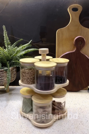360° Rotating Spice Jar Organizer | Kitchen Masala Storage Rack with Glass Jars